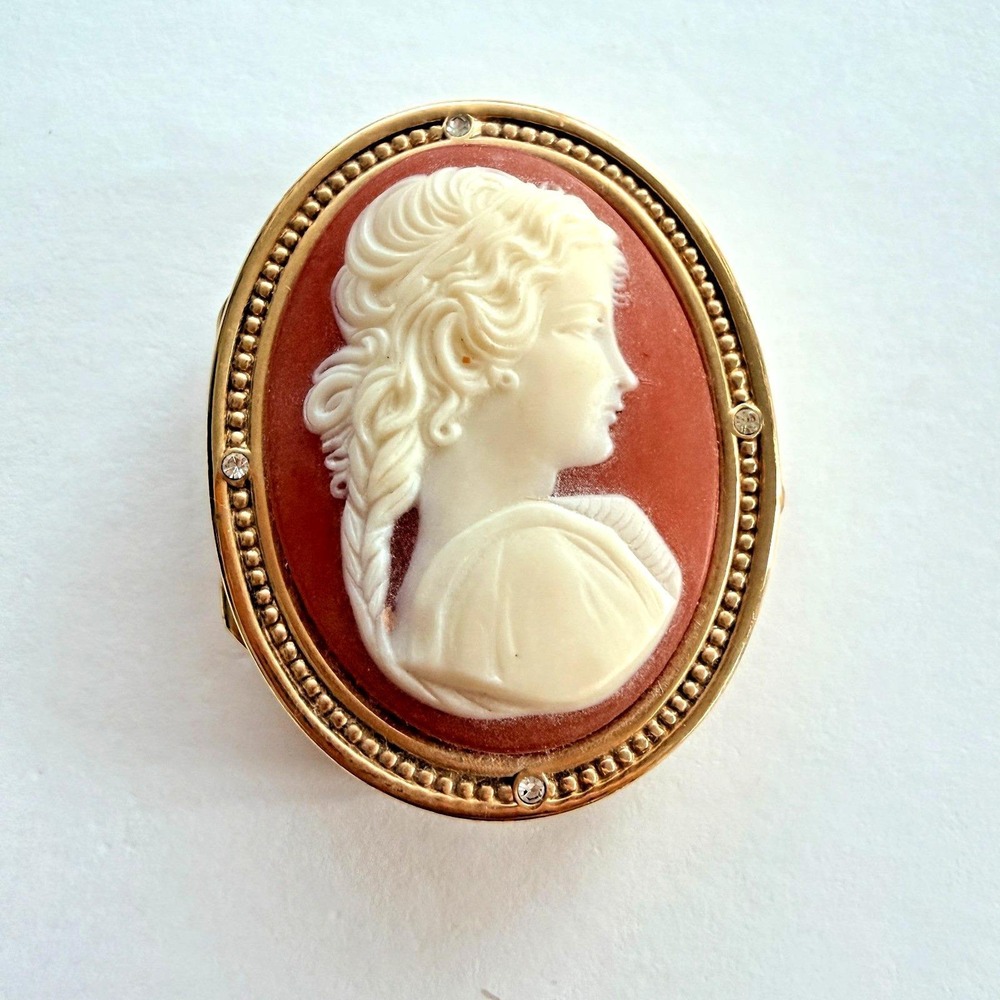Estee Lauder Oval Gold Tone Cameo Youth Dew Solid Perfume Compact Vintage 1980s